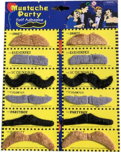 12-teiliges Set falscher Schnurr-Bart Klebebärte zum Ankleben | in Gold, grau & schwarz | für Erwachsene & Kinder | Kostüm Accessoire für Karneval & Fasching 12-teiliges Set falscher Schnurr-Bart Klebebärte zum Ankleben | in Gold, grau & schwarz | für Erwachsene & Kinder | Kostüm Accessoire für Karneval & Fasching von Hatstar