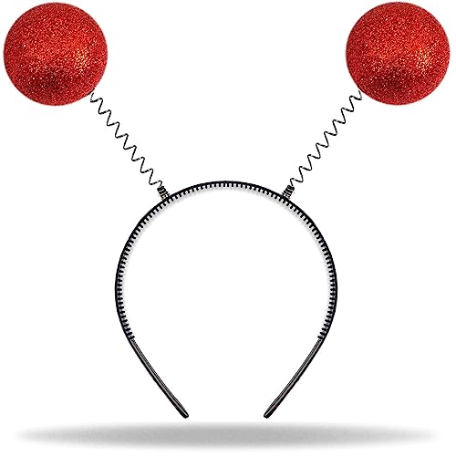 Hatstar Alien Haarreif in rot | mit 2 runden schwingenden Kugeln | Glitzer Disco Bälle | Accessoire zu Halloween, Karneval, Fasching Party, | für Damen, Herren & Kinder von Hatstar