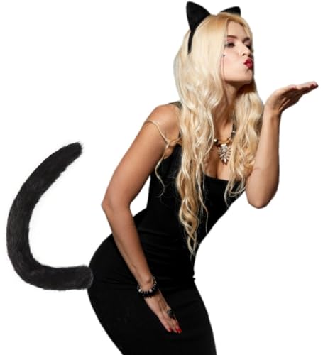 Hatstar Cat Woman Set | Katzen Ohren Haarreif + Schwanz | Halloween Kopfschmuck für Damen, Frauen & Mädchen | Katzen Kostüm | Haarschmuck Deko Accessoire zu Karneval & Fasching von Hatstar