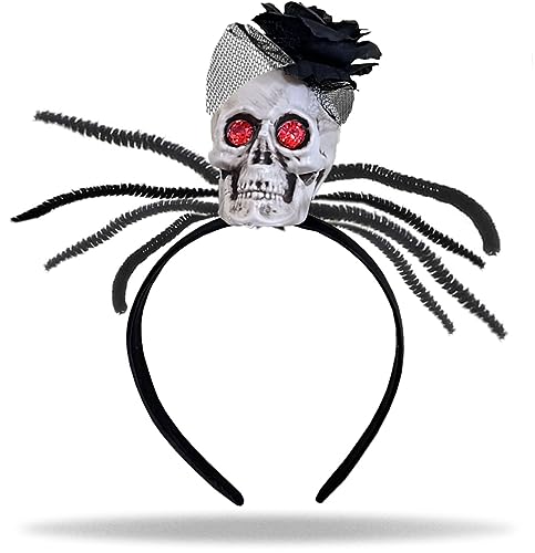Hatstar Dia de Los Muertos Haarreif | Haarband mit schwarzer Rose & grossem Totenkopf | Kopfschmuck Haarschmuck | Deko Accessoire zu Halloween, Karneval und Fasching von Hatstar
