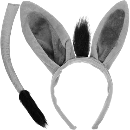 Hatstar Esel Set | Esel Ohren Haarreif + Schwanz | Esel Kopfschmuck für Damen, Herren & Kinder | Kostüm Haarschmuck Deko Accessoire zu Halloween, Karneval, Fasching von Hatstar