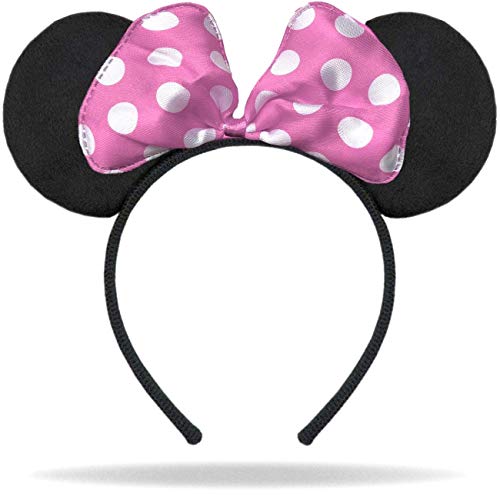 Hatstar Maus Ohren Haarreifen in schwarz | Schleife in rosa mit weißen Punkten | Haarschmuck für Kinder & Erwachsene | Kopfschmuck Damen & Mädchen | Kostüm Accessoire für Karneval & Fasching von Hatstar