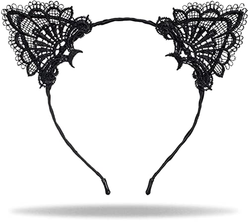 Hatstar Katzenohren Haarreif mit Spitze | Cat Ears Headband | Kopfschmuck für Halloween, Fasching & Karneval | Kostüm Haarschmuck für Mädchen, Damen & Frauen von Hatstar