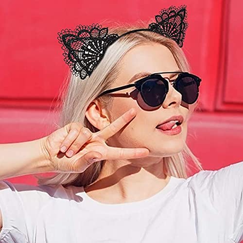 Hatstar Katzenohren Haarreif mit Spitze | Cat Ears Headband | Kopfschmuck für Halloween, Fasching & Karneval | Kostüm Haarschmuck für Mädchen, Damen & Frauen von Hatstar