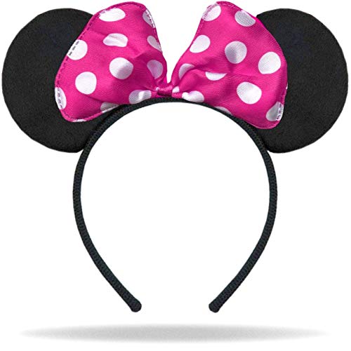 Hatstar Maus Ohren Haarreifen in schwarz | Schleife in pink mit weißen Punkten | Haarschmuck für Kinder & Erwachsene | Kopfschmuck Damen & Mädchen | Kostüm Accessoire für Karneval & Fasching von Hatstar