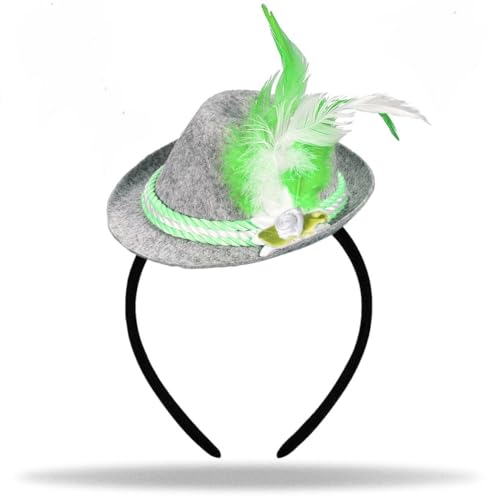 Hatstar Mini Tiroler Hut | Seppelhut Haarreif mit Feder | Filzhut Haarband für Oktober Fest Wies´n Party | Kostüm Accessoire für Damen & Herren (Seppel Hut grün) von Hatstar
