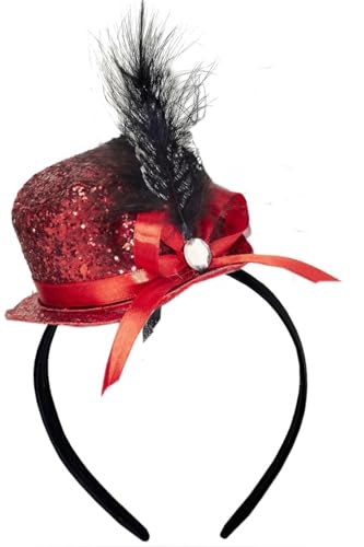 Hatstar Party Zylinder Haarreif | Partyhut Kopfschmuck für Silvester, Fasching & Karneval | Kostüm Haarschmuck für Herren, Damen & Kinder (rot) von Hatstar