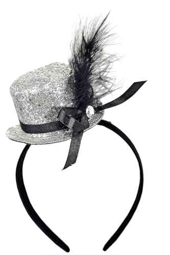 Hatstar Party Zylinder Haarreif | Partyhut Kopfschmuck für Silvester, Fasching & Karneval | Kostüm Haarschmuck für Herren, Damen & Kinder (silver) von Hatstar