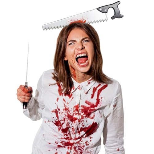 Hatstar Säge im Kopf | Haarreif Kopfschmuck | für Halloween Zombie Kostüm | Horror Grusel Haarschmuck blutig | Accessoire zu Karneval & Fasching | für Damen und Herren von Hatstar