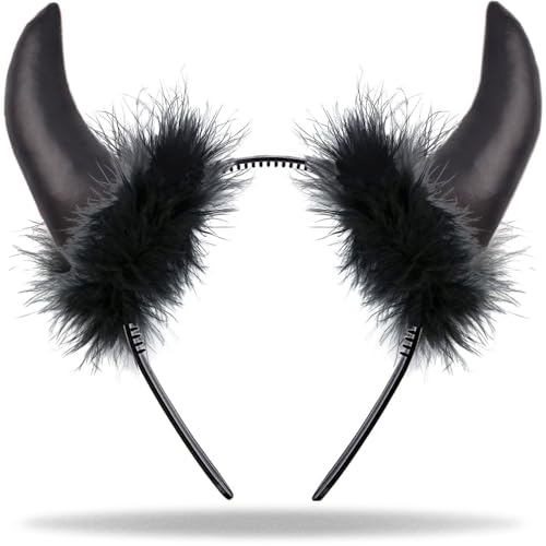 Hatstar Teufelshörner Haarreif schwarz | Teufelsohren Devil Ears | Accessoire für Damen & Herren | Deko zu Halloween, Fasching, Karneval & Maleficent Kostüm Party von Hatstar