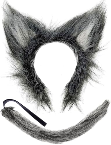 Hatstar Wolf Set | Wolfs Ohren Haarreif + Schwanz | Werwolf Kopfschmuck für Damen, Herren & Kinder | Kostüm Haarschmuck Deko Accessoire zu Halloween, Karneval & Fasching von Hatstar