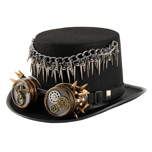 Abnehmbarer Brillen-Zylinder mit Nieten-Anhänger, großer Hut für Punk, Halloween-Outfit und Cosplay-Event-Requisiten, Steampunk-Brille mit Nieten von Hattba