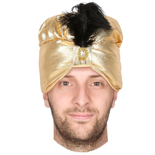 Arabischer Turban-Kopfwickel, Kopfbedeckung, goldene Kopfbedeckung, arabischer Turban, Halloween, goldener Kopf, Wickelhut für Damen von Hattba