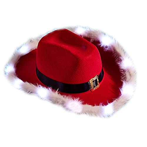 Beleuchteter Cowgirl-Cowboyhut für Damen und Herren, dicker Stoff, Cowboyhut mit LED-Krempe, Weihnachtsfilzhut, lässige Hüte, Weihnachten für Kinder, Erwachsene, und schön von Hattba