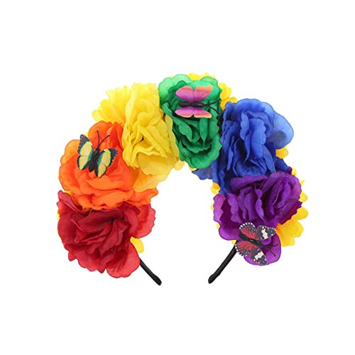 Day Of The Dead Haarreif Mexikaner Blume mit Schmetterlingen Dekor Halloween Haarschmuck für Themenpartys von Hattba
