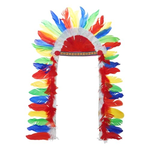 Ethnischer Feder-Kopfschmuck, bunt, gefiedert, Halloween-Kostüm, Zubehör, geeignet für die meisten Kinder und Erwachsene, Kopfschmuck, Dekoration, Feder für Herren von Hattba