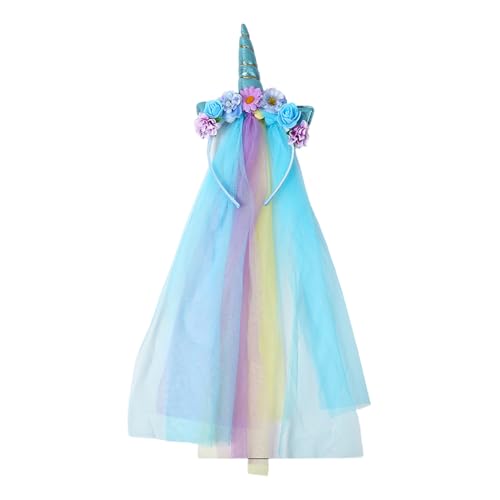 Horn Regenbogen Blume Stirnband Halloween Kopfbedeckung Halloween Party Foto Requisiten Blume Party Kopfbedeckung Cosplay Zubehör von Hattba