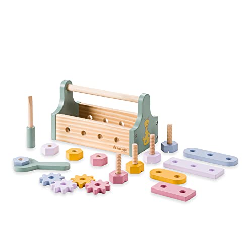 Hauck Kinder Werkzeugkiste Learn to Repair aus Holz (FSC® Zertifiziert), Rollenspiel für Kinder ab 2 Jahren, Fördert Auge-Hand-Koordination Feinmotorik, Lernspielzeug, Leicht Tragbar von Hauck