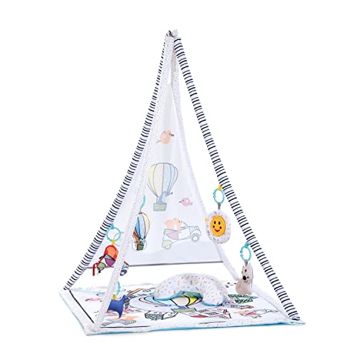 hauck 1st Tent, Balloon Ride Weiß – Spielzelt mit Spielbogen & Erlebnisdecke ab Geburt, inkl. Zubehör, mit Sonnenschutz & Liegekissen, Baby Krabbeldecke & Activity Center, Faltbar & Weich von hauck