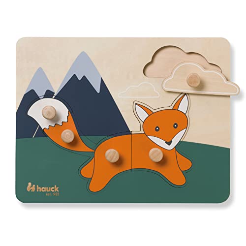 Hauck Greifpuzzle für Kinder Puzzle N Sort - Steckpuzzle Holz ab 1 Jahr (FSC® zertifizert), Holzpuzzle mit Tierformen und griffigen Holzknöpfen, Förderung von Feinmotorik (Fox) von Hauck