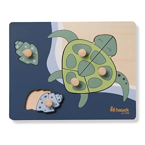 hauck Greifpuzzle für Kleinkinder Puzzle N Sort Steckpuzzle ab 1 Jahr aus FSC® zertifizertem Holz, Holzpuzzle mit Tierformen, griffige Holzknöpfe, Feinmotorik & Auge-Hand-Koordination (Turtle) von hauck
