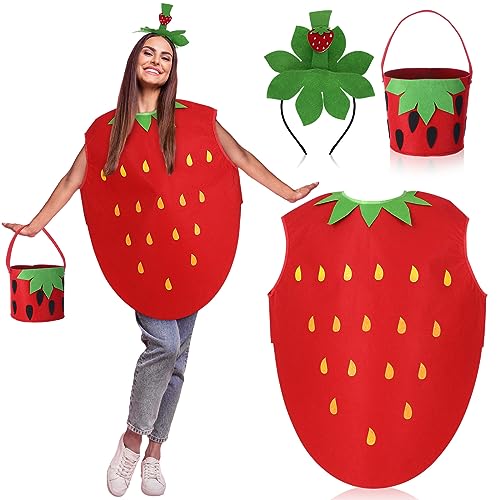 Haull 3-teiliges Halloween-Erdbeer-Kostüm, Poncho-Outfits für Damen, mit Stirnband, Handkorb, lustiges Obst, Cosplay, Verkleidungsparty, Rot, Grün, Rot / Grün, M Haull 3-teiliges Halloween-Erdbeer-Kostüm, Poncho-Outfits für Damen, mit Stirnband, Handkorb, lustiges Obst, Cosplay, Verkleidungsparty, Rot, Grün, Rot / Grün, M von Haull
