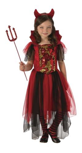 Rubies Teufelshexe Hexe Kostüm für Mädchen, Teufelshexenkleid mit Glitzerdetails und Stirnband mit Hörnern Halloween Karneval Geburtstag Weihnachten von Rubies