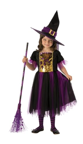 Spukhaus 641101-M Farbmagie Witch Paillettenkostüm für Kinder, lila, 116 cm (5—6 Jahre) von Rubies