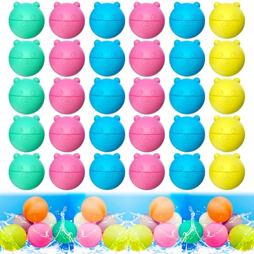 6/12/18/30/48 Pcs Silikon Wasserbomben Wiederverwendbar | Mehrweg Wasserbomben | Wasserbälle Wiederverwendbar | Reusable Water Balloons | Pool Strand Spielzeug Draußen | Wasserbombe (30 Stück) von Hausio
