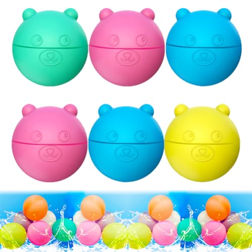 6/12/18/30/48 Pcs Silikon Wasserbomben Wiederverwendbar | Mehrweg Wasserbomben | Wasserbälle Wiederverwendbar | Reusable Water Balloons | Pool Strand Spielzeug Draußen | Wasserbombe (6 Stück) von Hausio