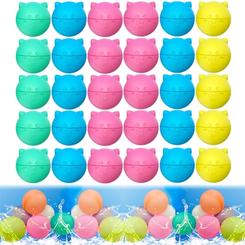 6/12/18/30/48 Pcs Silikon Wasserbomben Wiederverwendbar | Mehrweg Wasserbomben | Wasserbälle Wiederverwendbar | Reusable Water Balloons | Wiederbefüllbare Wasserbomben | Wasserbombe (30 Stück) von Hausio