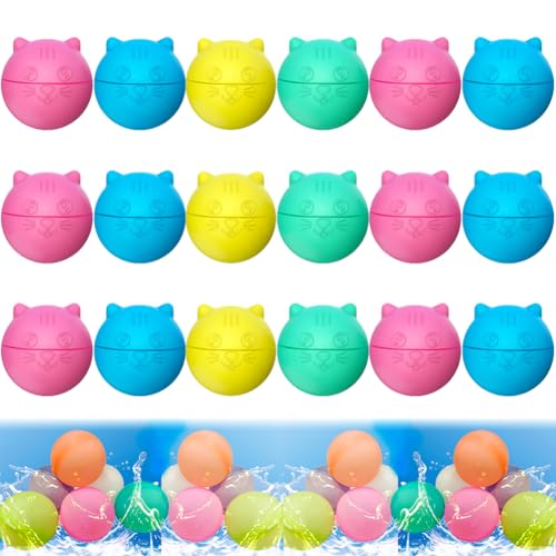 6/12/18 Stück Silikon Mehrweg Wasserbomben | Wasserbomben Wiederverwendbar | Wasserbälle Wiederverwendbar | Reusable Water Balloons | Pool Strand Spielzeug Draußen | Wasserbombe (Katze, 18 Pcs) von Hausio