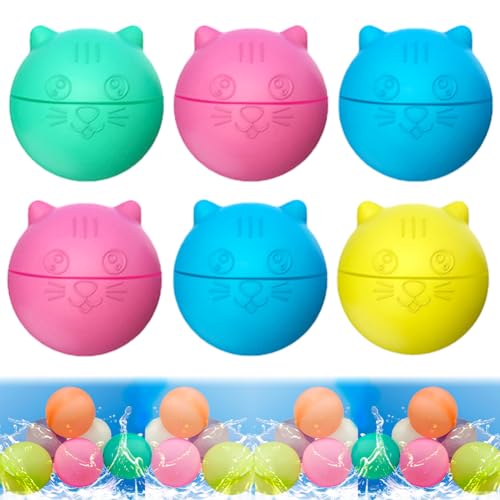 6/12/18 Stück Silikon Mehrweg Wasserbomben | Wasserbomben Wiederverwendbar | Wasserbälle Wiederverwendbar | Reusable Water Balloons | Pool Strand Spielzeug Draußen | Wasserbombe (Katze, 6 Pcs) von Hausio