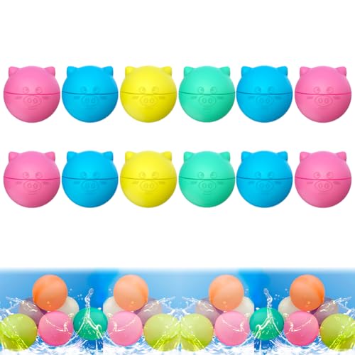 6/12/18 Stück Silikon Mehrweg Wasserbomben | Wasserbomben Wiederverwendbar | Wasserbälle Wiederverwendbar | Reusable Water Balloons | Pool Strand Spielzeug Draußen | Wasserbombe (Schwein, 12 Pcs) von Hausio