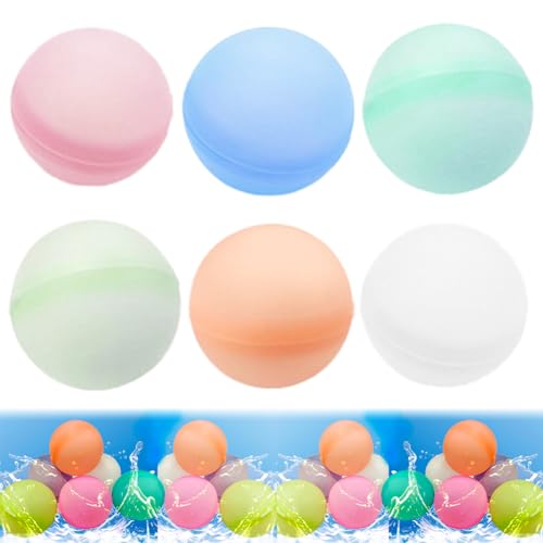 6/12/18 Stück Wasserball Niedlich| Wasserbomben Wiederverwendbar | Wasserbälle Wiederverwendbar | Silikon Wasserballons Bunte | Pool Strand Spielzeug Draußen | Wasserbombe (Einfarbig, 6 Stück) von Hausio