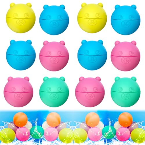 6/12/18 Stück Wasserbomben Wiederverwendbar | Wasserbälle Wiederverwendbar | Reusable Water Balloons | Silikon Mehrweg Wasserbomben | Pool Strand Spielzeug Draußen | Wasserbombe (Bär, 12 Pcs) von Hausio