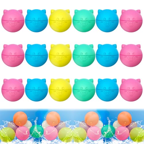 6/12/18 Stück Wasserbomben Wiederverwendbar | Wasserbälle Wiederverwendbar | Reusable Water Balloons | Silikon Mehrweg Wasserbomben | Pool Strand Spielzeug Draußen | Wasserbombe (Schwein, 18 Pcs) von Hausio