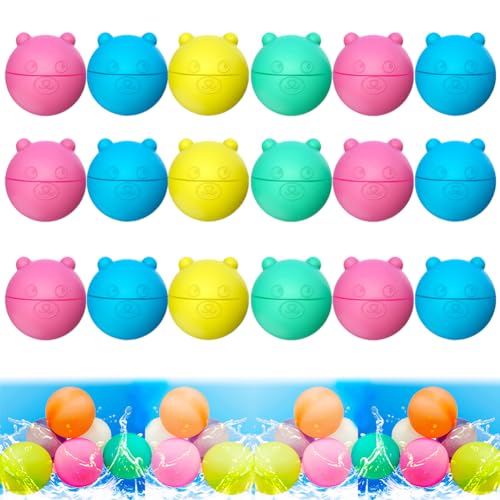 6/12/18 Stück Wasserbomben Wiederverwendbar | Wasserbälle Wiederverwendbar | Reusable Water Balloons | Silikon Wasserballons Bunte | Pool Strand Spielzeug Draußen | Wasserbombe (Bär, 18 Stück) von Hausio