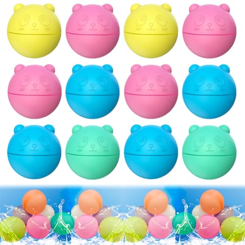 6/12/18 Stück Wasserbomben Wiederverwendbar | Wasserbälle Wiederverwendbar | Silikon Wasserballons Bunte Wasserball Kaninchenstil | Pool Strand Spielzeug Draußen Outdoor Sommer (Bär, 12) von Hausio