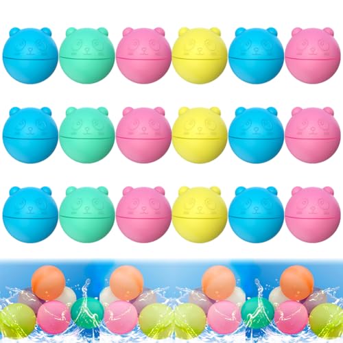 6/12/18 Stück Wasserbomben Wiederverwendbar | Wasserbälle Wiederverwendbar | Silikon Wasserballons Bunte Wasserball Kaninchenstil | Pool Strand Spielzeug Draußen Outdoor Sommer (Bär, 18) von Hausio