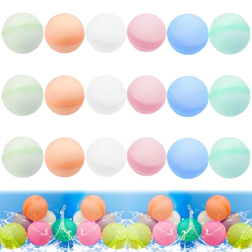 6/12/18 Stück Wasserbomben Wiederverwendbar | Wasserbälle Wiederverwendbar | Silikon Wasserballons Bunte | Wasserball Kaninchenstil | Pool Strand Spielzeug Draußen | Wasserbombe (Einfarbig, 18) von Hausio