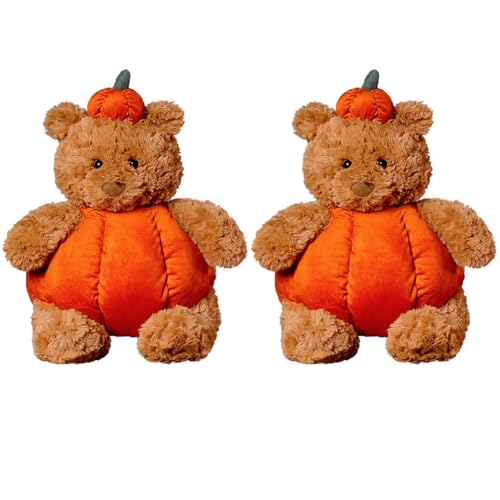 Hausio Halloween Kuscheltier Plüsch Spielzeug - 24 cm Kürbis Kuscheltier mit Kürbis Deko, Plüsch Kürbis Kürbisse, Halloween Plüschtier Kürbiskissen Deko, Pumpkin Decoration (2 Stück) von Hausio