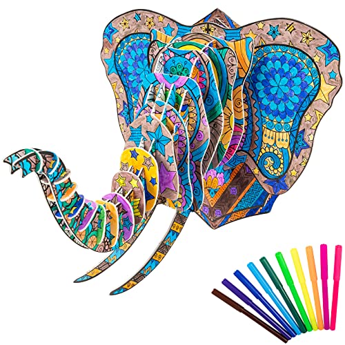Hautton 3D Puzzle Färbung Bastelset Spielzeuge Geschenk für Kinder, Handwerk Spiele Geburtstagsgeschenke Weihnachten Neujahrsgeschenke für Mädchen und Jungen ab 3 4 5 6 7 8 9 10 Jahre -Elefant von Hautton