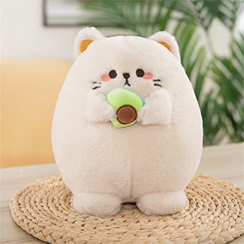 Hava Kolari Kawaii Plüschtier Katze, Flauschiges Stofftier Kuscheltier, Katze mit Avocado, Plüschkissen Spielzeug Geschenk für Kinder Mädchen Jungen (Beige,20 cm) von Hava Kolari