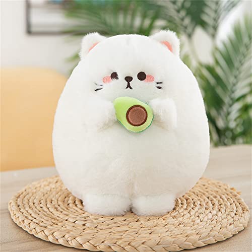 Hava Kolari Kawaii Plüschtier Katze, Flauschiges Stofftier Kuscheltier, Katze mit Avocado, Plüschkissen Spielzeug Geschenk für Kinder Mädchen Jungen (Weiß,20 cm) von Hava Kolari