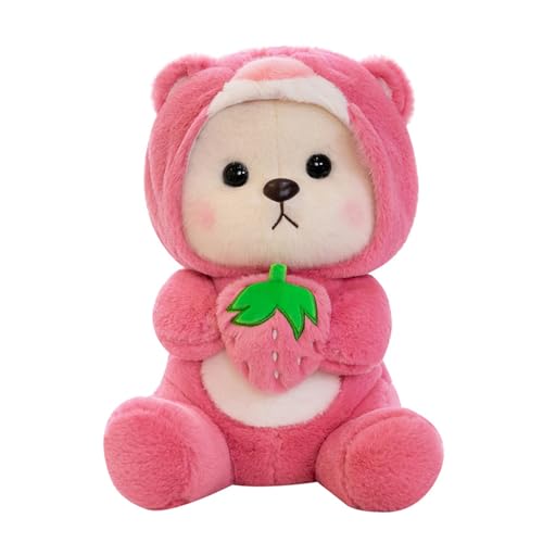 Hava Kolari Teddybär Plüsch, Erdbeere Teddybär mit Hut, Stofftier Spielzeug Plüschtier Teddybär Dekozimmer Kissen für Weihnachten, Geburtstag Heimdekoration (40cm) von Hava Kolari