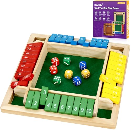 Havnidy Shut The Box Brettspiele, hölzernes Tischspiel für 4 Spieler, Klassische Würfelspiele, Reisespiel, traditionelles hölzernes Mathematik-Würfelspiel für Kneipen, tolle Brettspiele für die ganze Havnidy Shut The Box Brettspiele, hölzernes Tischspiel für 4 Spieler, Klassische Würfelspiele, Reisespiel, traditionelles hölzernes Mathematik-Würfelspiel für Kneipen, tolle Brettspiele für die ganze von Havnidy