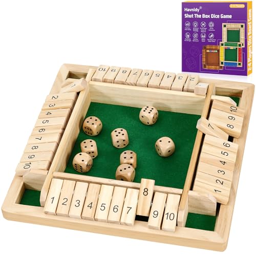 Havnidy Shut The Box Brettspiele, hölzernes Tischspiel für 4 Spieler, Klassische Würfelspiele, Reisespiel, traditionelles hölzernes Mathematik-Würfelspiel für Kneipen, tolle Brettspiele für die ganze Havnidy Shut The Box Brettspiele, hölzernes Tischspiel für 4 Spieler, Klassische Würfelspiele, Reisespiel, traditionelles hölzernes Mathematik-Würfelspiel für Kneipen, tolle Brettspiele für die ganze von Havnidy