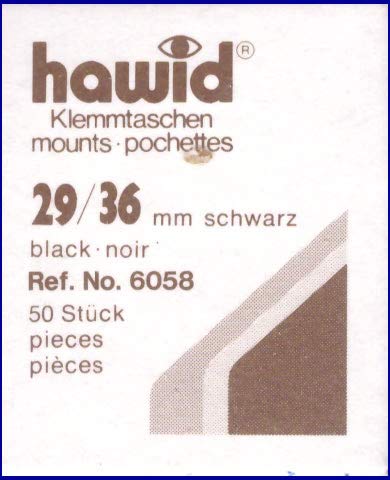 Hawid Letzte Original Zuschnitte, 50 Stück, glasklar oder schwarz, 58 Verschiedene Größen in den gebräuchlichen Briefmarkenformaten zur Auswahl (29 x 36 mm, schwarz) von Hawid