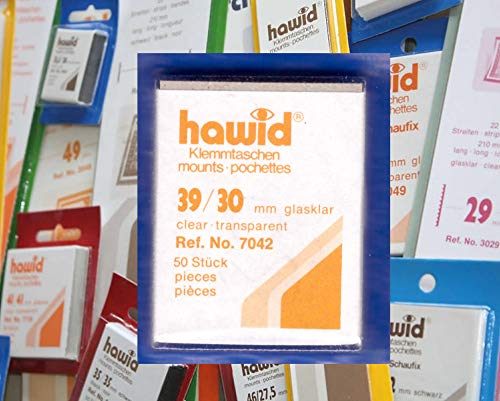 hawid Letzte Original Zuschnitte, 50 Stück, glasklar oder schwarz, 58 Verschiedene Größen in den gebräuchlichen Briefmarkenformaten zur Auswahl (39 x 30 mm, glasklar, HA7042) von hawid